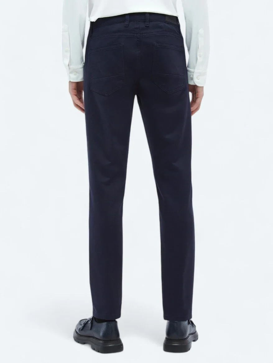 Lacivert Dokuma Slim Fit Casual Pamuk Karışımlı Pantolon 