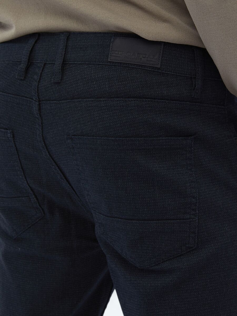 Lacivert Dokuma Slim Fit Casual Pamuk Karışımlı Pantolon - 4