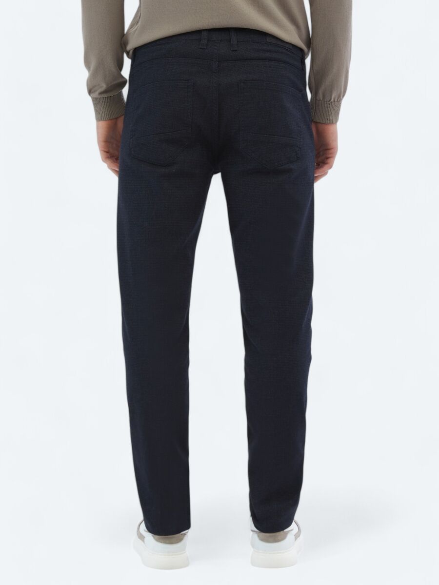 Lacivert Dokuma Slim Fit Casual Pamuk Karışımlı Pantolon - 5