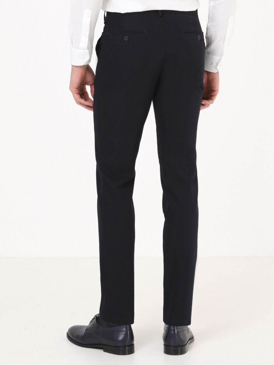 Lacivert Dokuma Slim Fit Casual Pantolon - 4