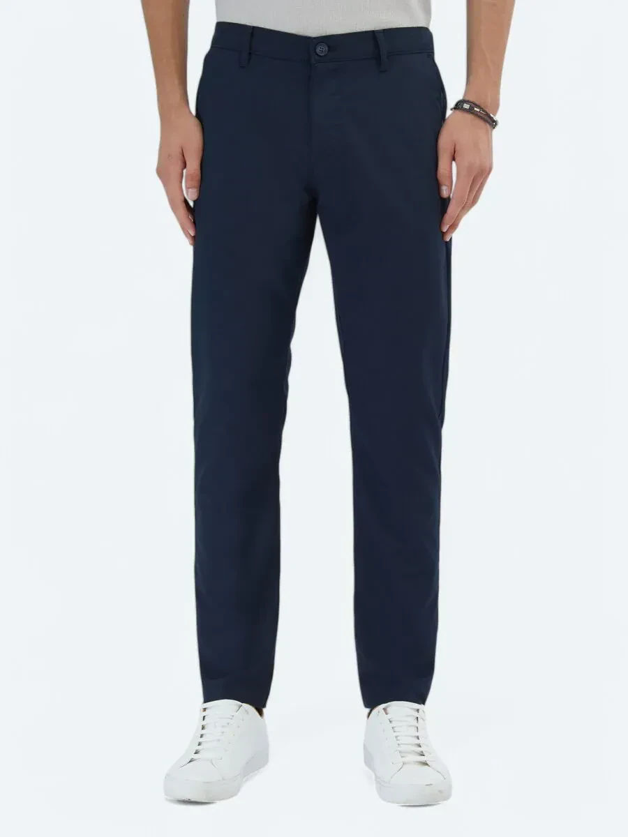Lacivert Dokuma Slim Fit Casual Pantolon - 2
