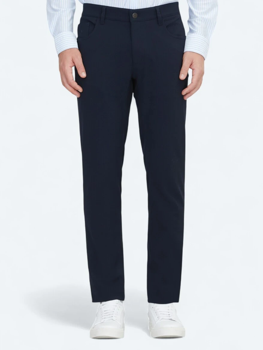 Lacivert Dokuma Slim Fit Casual Pantolon - 2