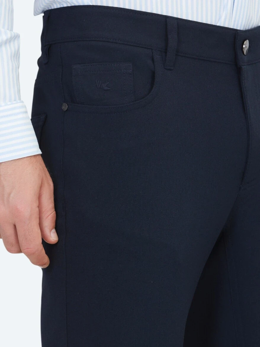 Lacivert Dokuma Slim Fit Casual Pantolon - 3