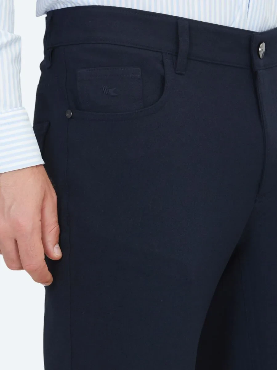 Lacivert Dokuma Slim Fit Casual Pantolon - 3