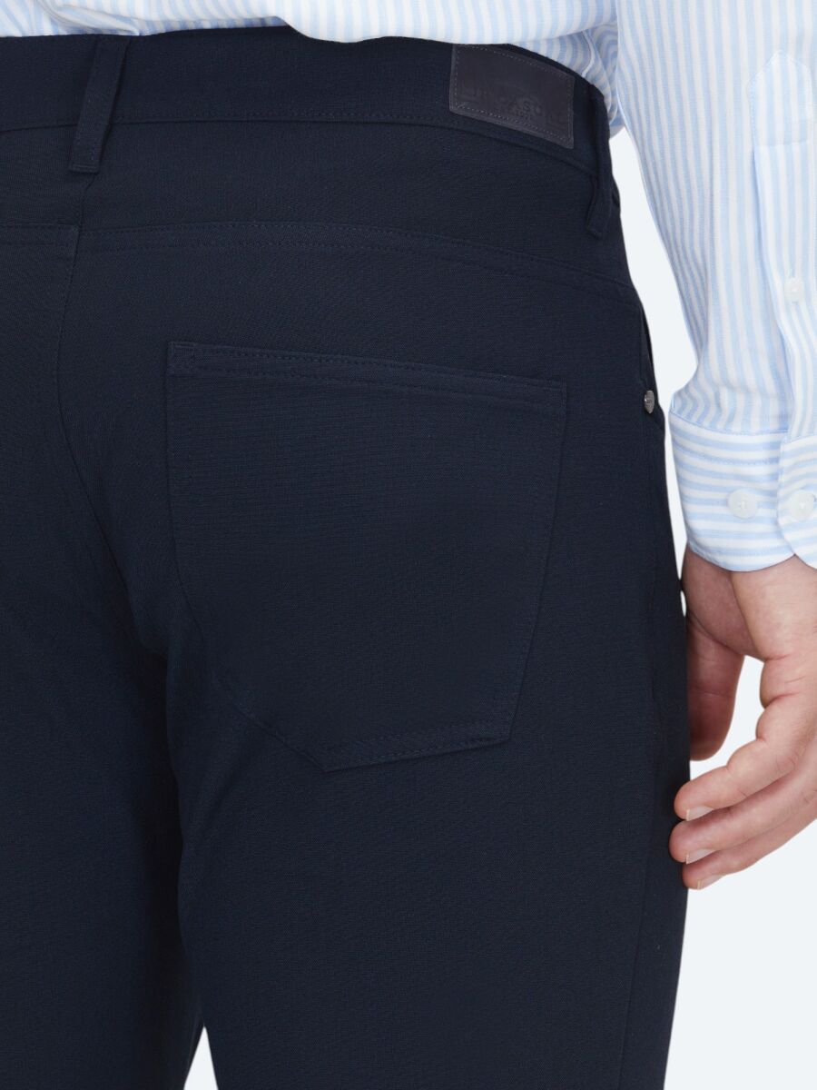 Lacivert Dokuma Slim Fit Casual Pantolon - 4