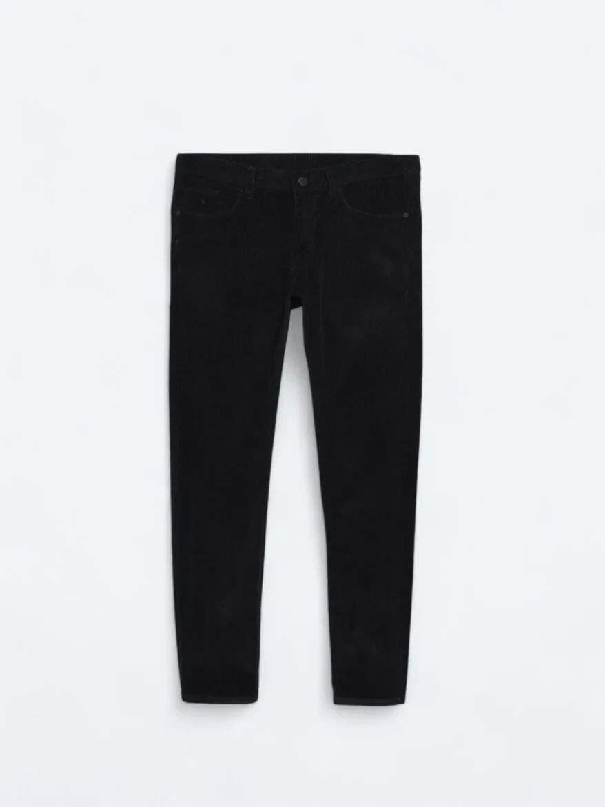 Lacivert Dokuma Slim Fit Kadife Casual Pamuk Karışımlı Pantolon - 5