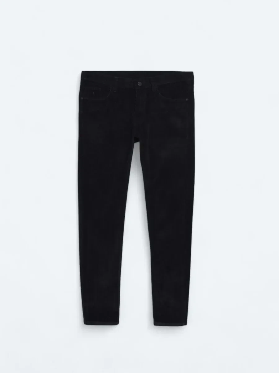 Lacivert Dokuma Slim Fit Kadife Casual Pamuk Karışımlı Pantolon - 5