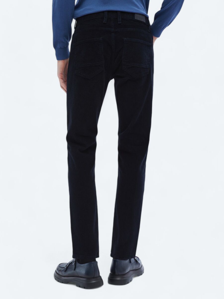 Lacivert Dokuma Slim Fit Kadife Casual Pamuk Karışımlı Pantolon - 4