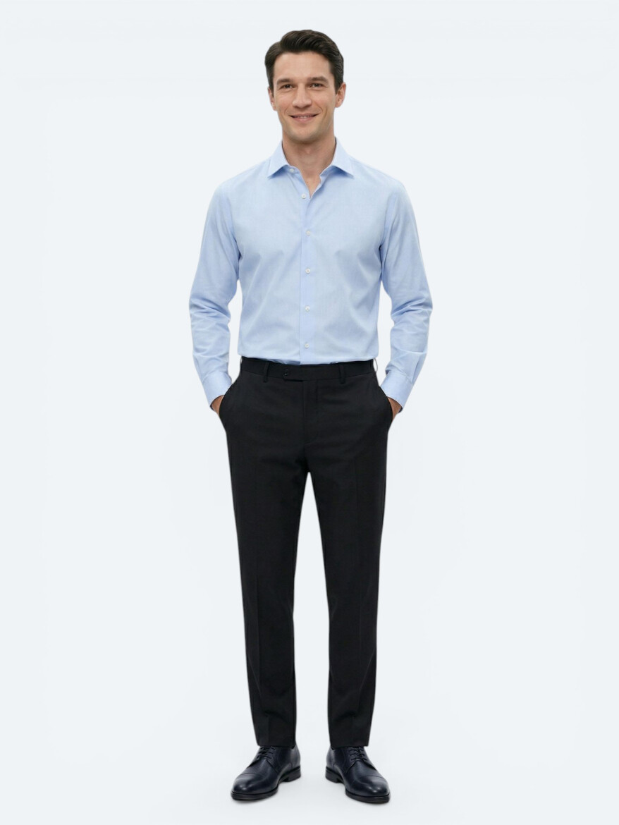 Lacivert Düz Dokuma Slim Fit Klasik Yün Karışımlı Pantolon 