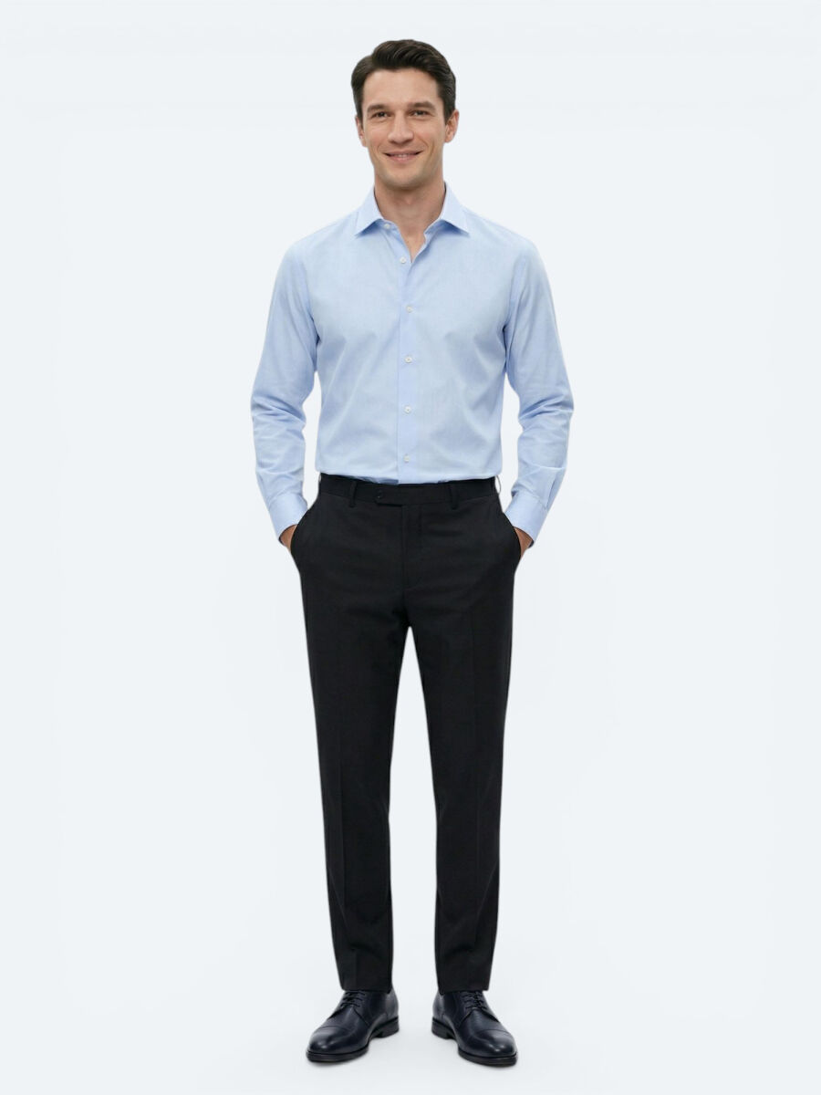 Lacivert Düz Dokuma Slim Fit Klasik Yün Karışımlı Pantolon - 1