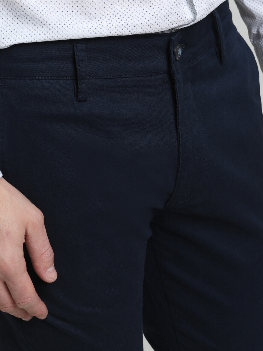 Lacivert Dokuma Slim Fit Smart Casual Pamuk Karışımlı Pantolon - 2