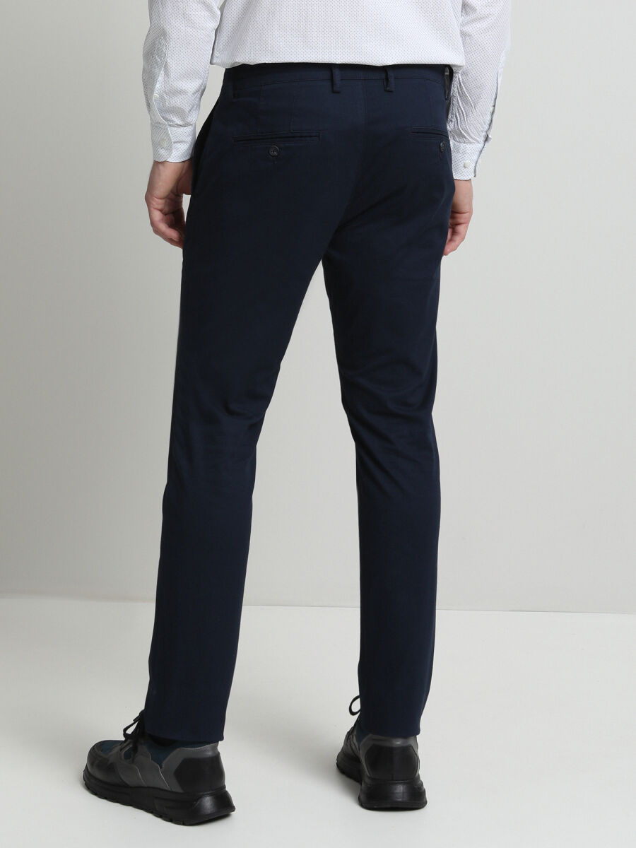 Lacivert Dokuma Slim Fit Smart Casual Pamuk Karışımlı Pantolon - 3