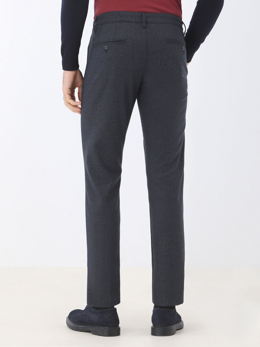 Lacivert Dokuma Slim Fit Smart Casual Pantolon - 4