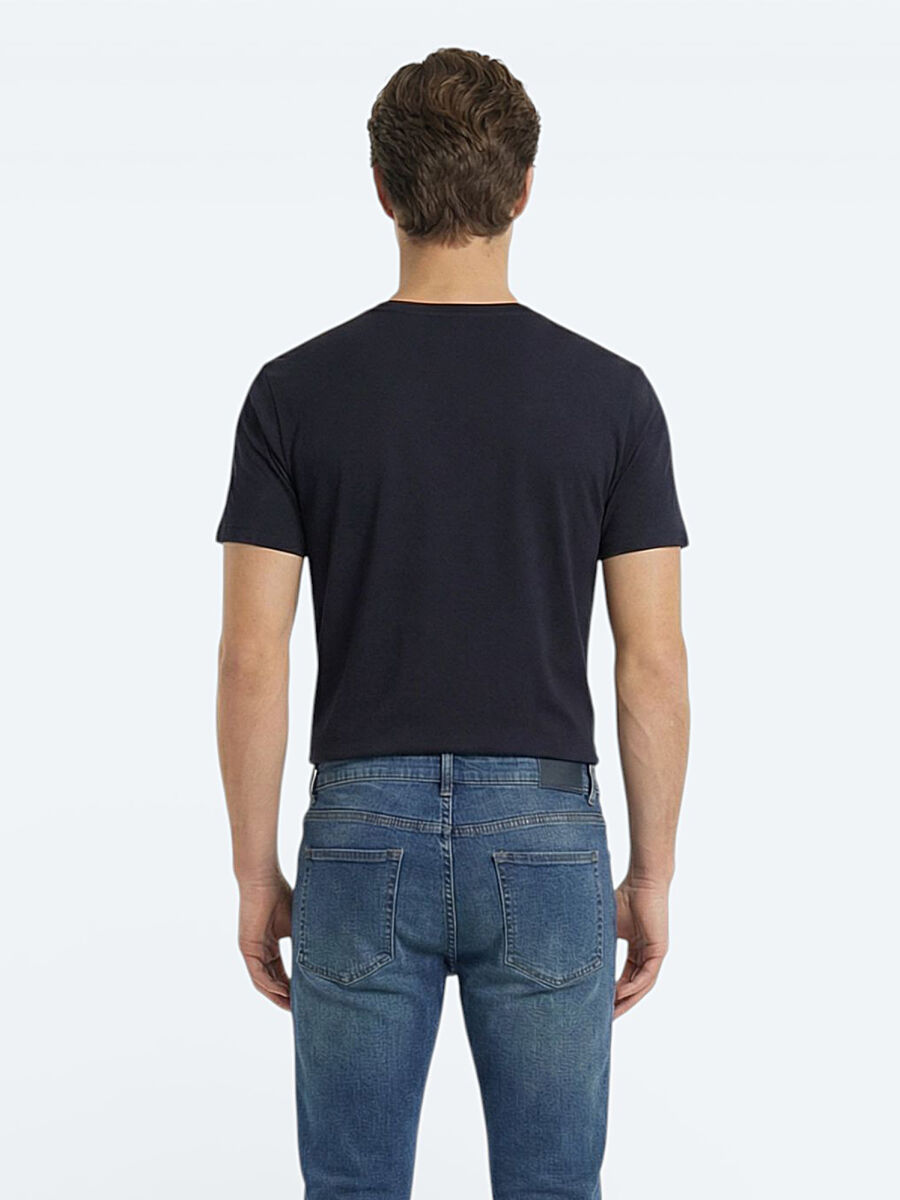 Lacivert Düz %100 Pamuk T-Shirt - 2
