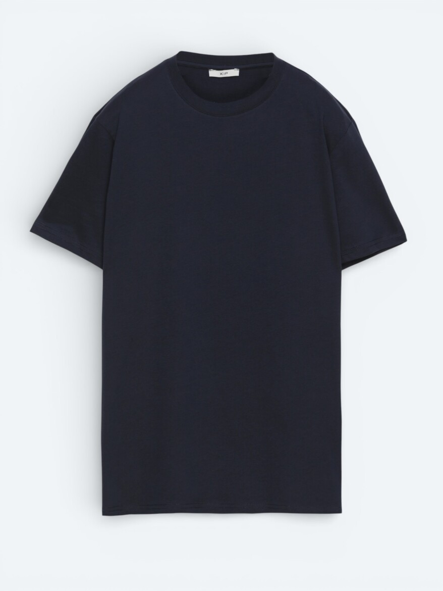 Lacivert Düz %100 Pamuk T-Shirt - 3