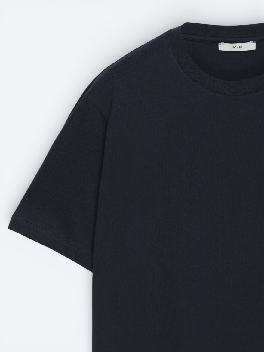 Lacivert Düz %100 Pamuk T-Shirt - 4