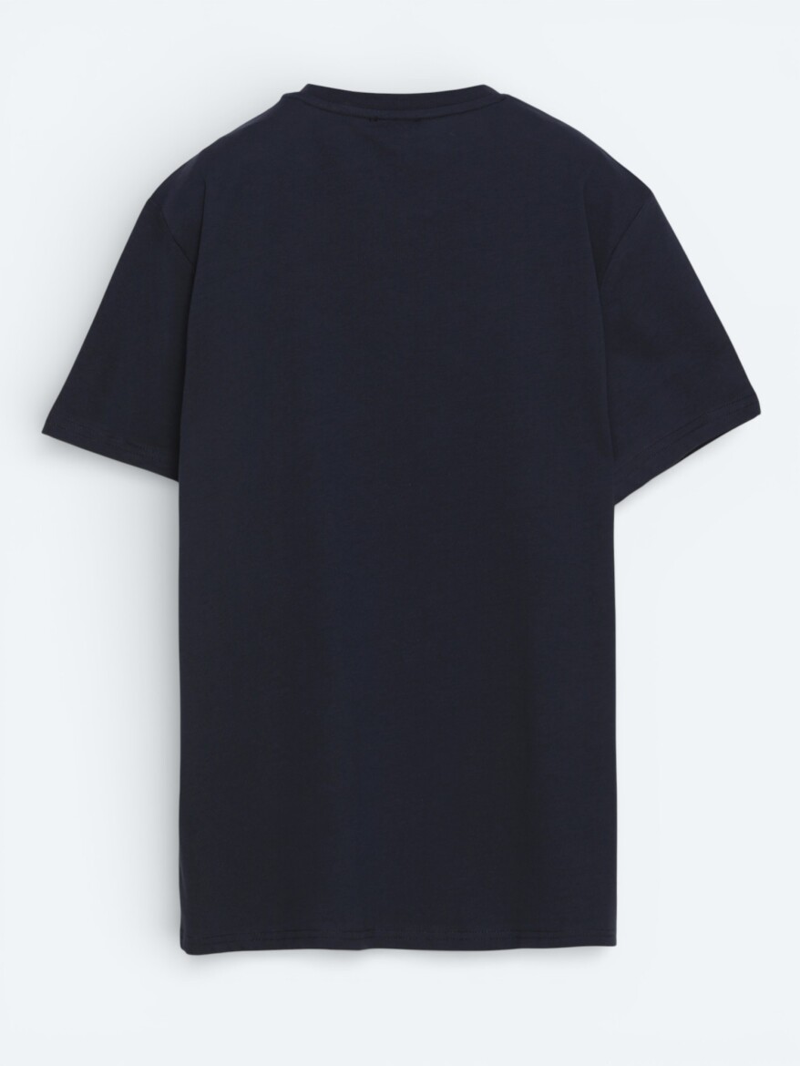 Lacivert Düz %100 Pamuk T-Shirt - 5