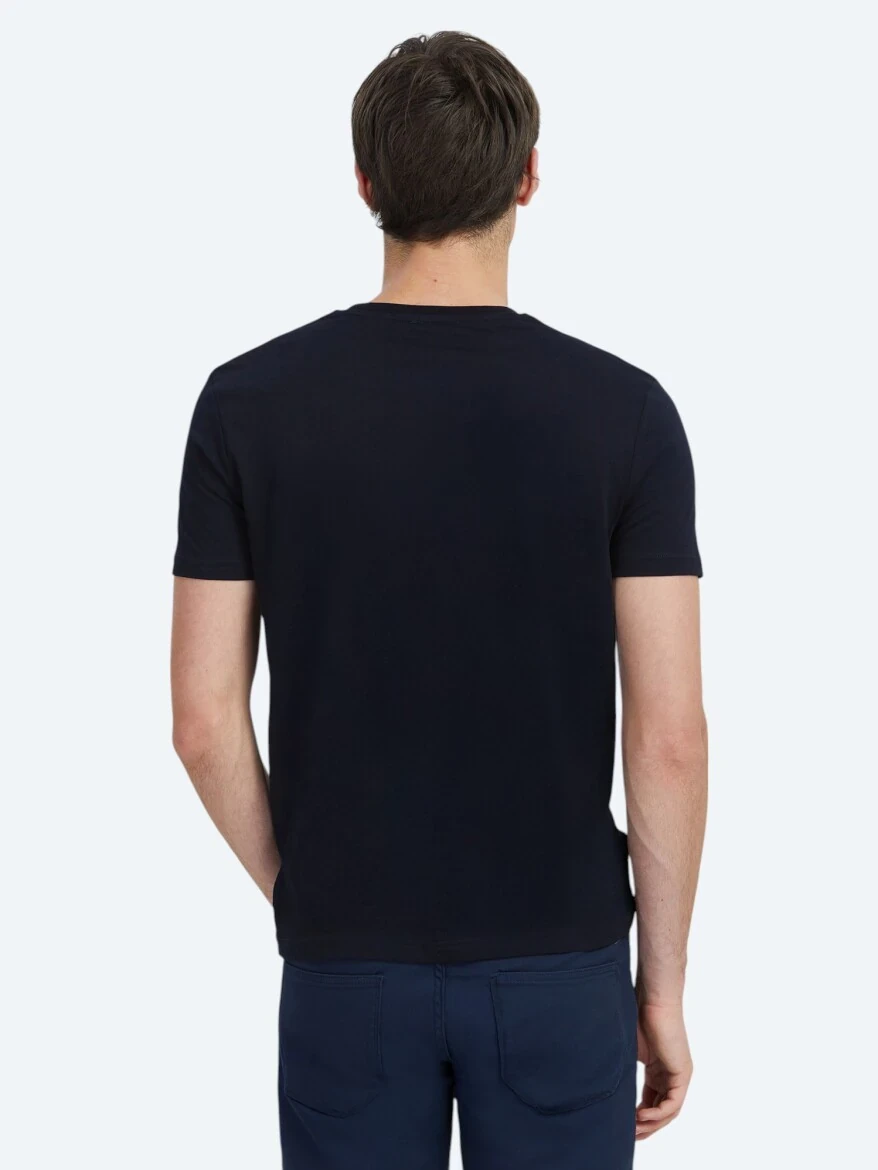 Lacivert Düz Bisiklet Yaka %100 Pamuk T-Shirt 