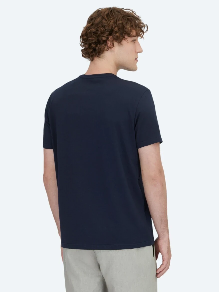 Lacivert Düz Bisiklet Yaka Pamuk Karışımlı T-Shirt - 5