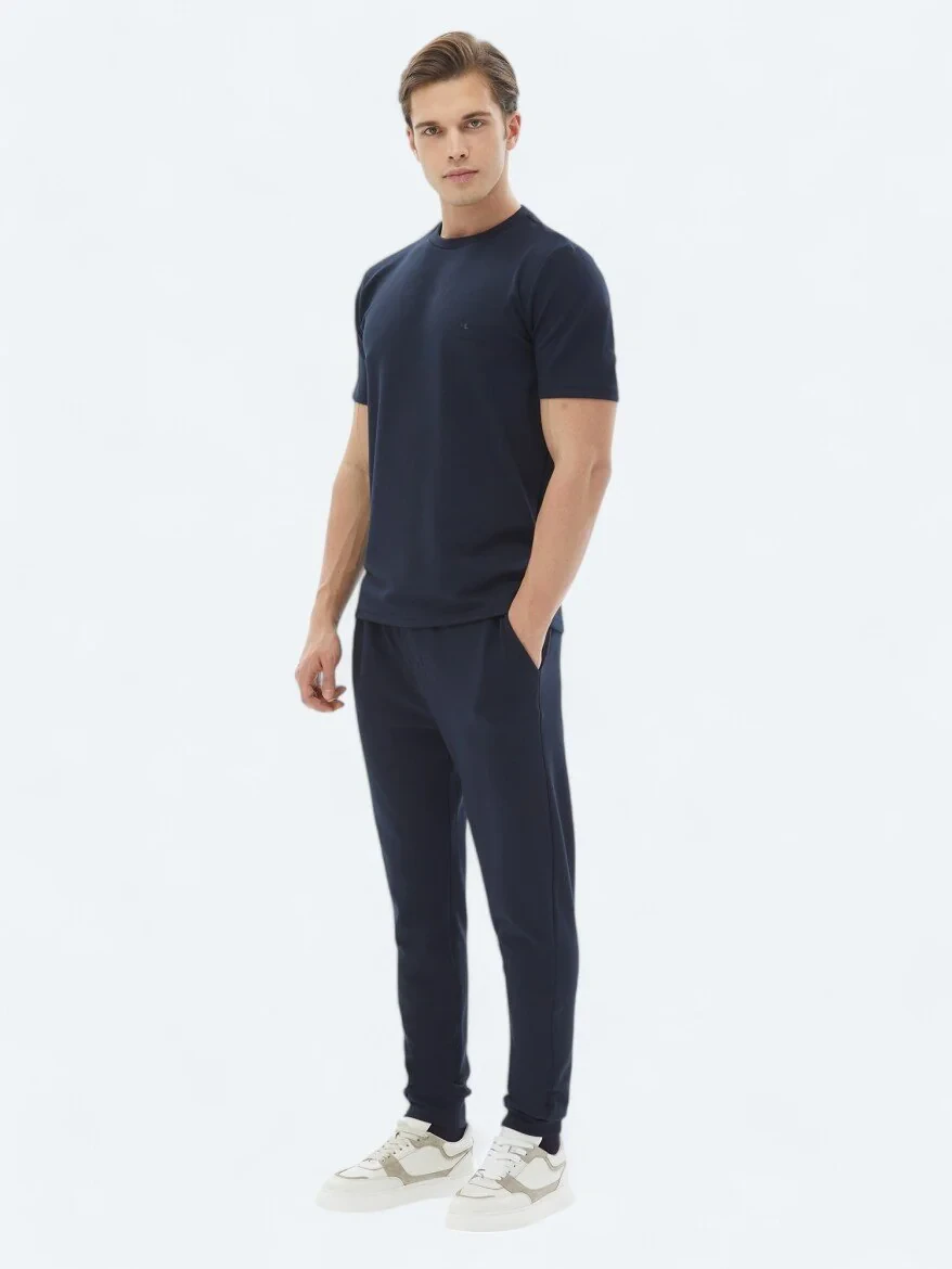 Lacivert Düz Bisiklet Yaka T-Shirt - 2