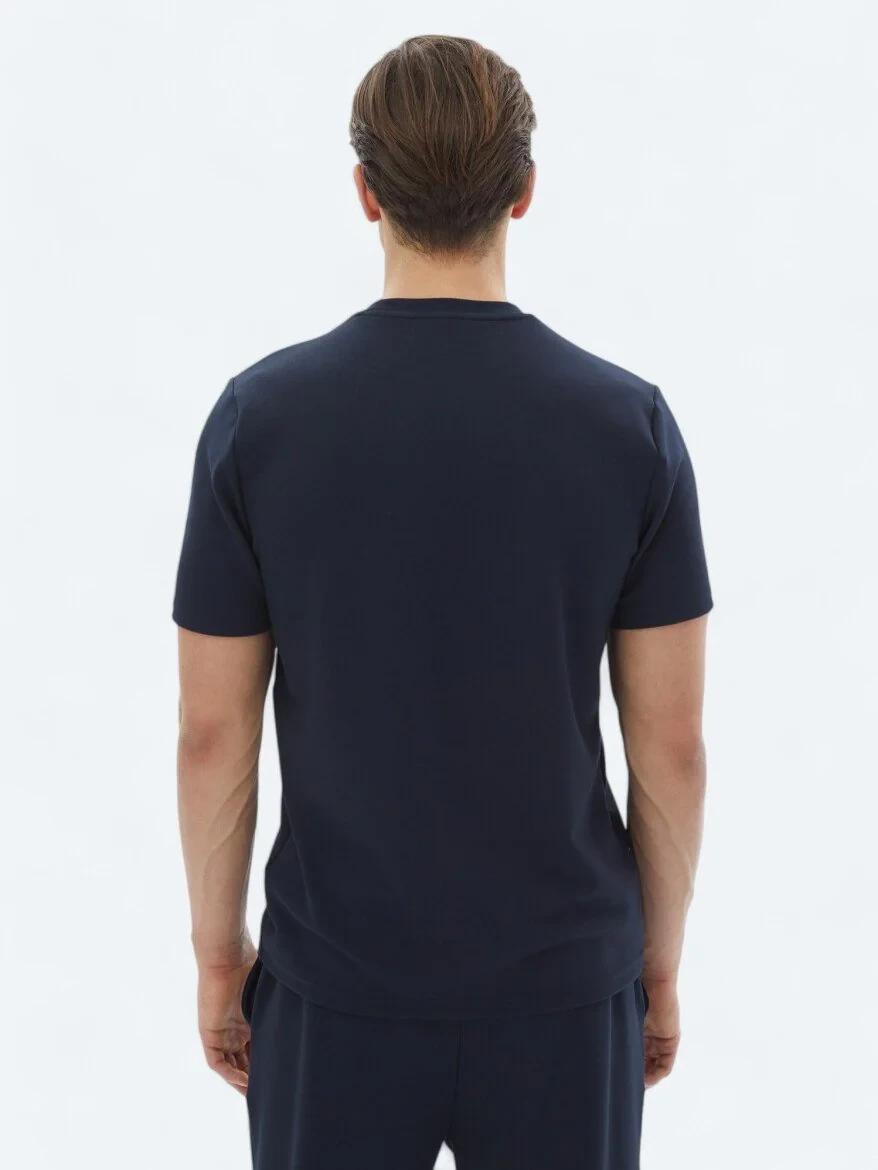 Lacivert Düz Bisiklet Yaka T-Shirt 