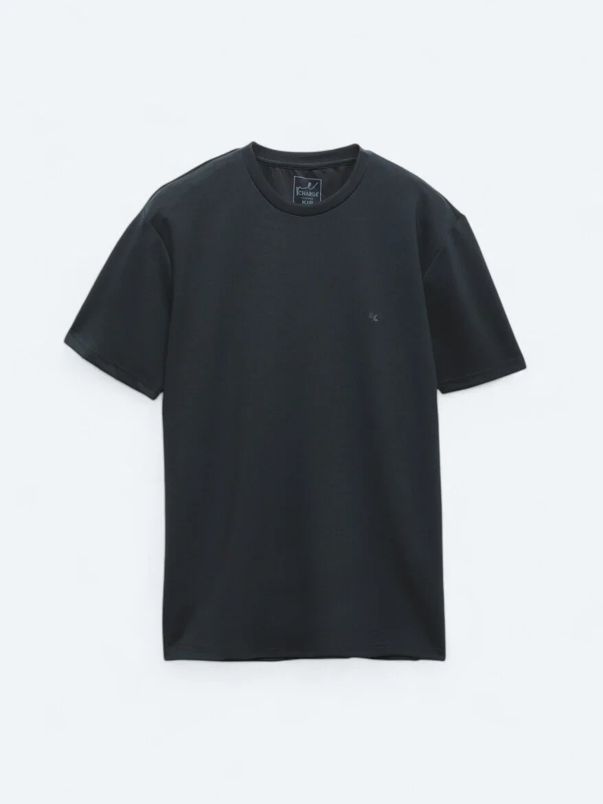 Lacivert Düz Bisiklet Yaka T-Shirt - 5