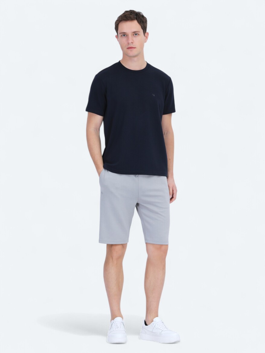 Lacivert Düz Bisiklet Yaka T-Shirt - 2