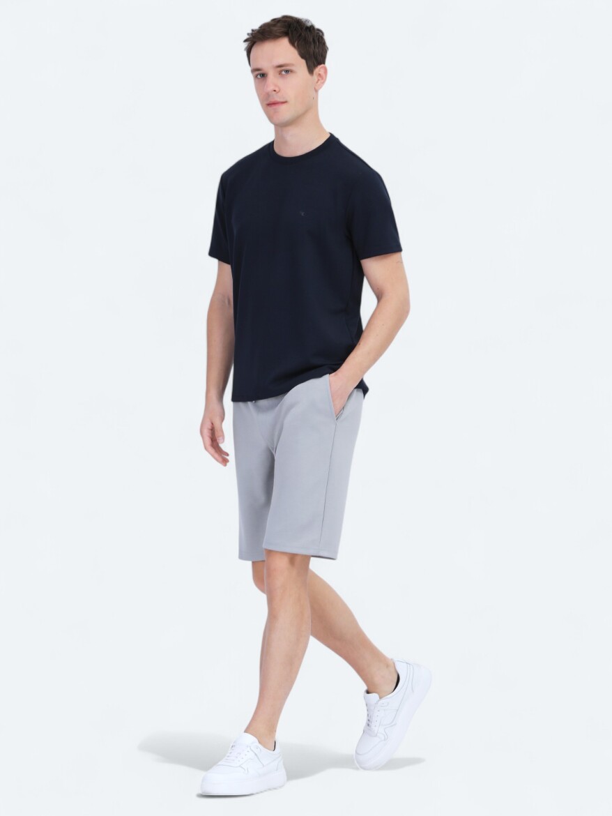 Lacivert Düz Bisiklet Yaka T-Shirt - 3