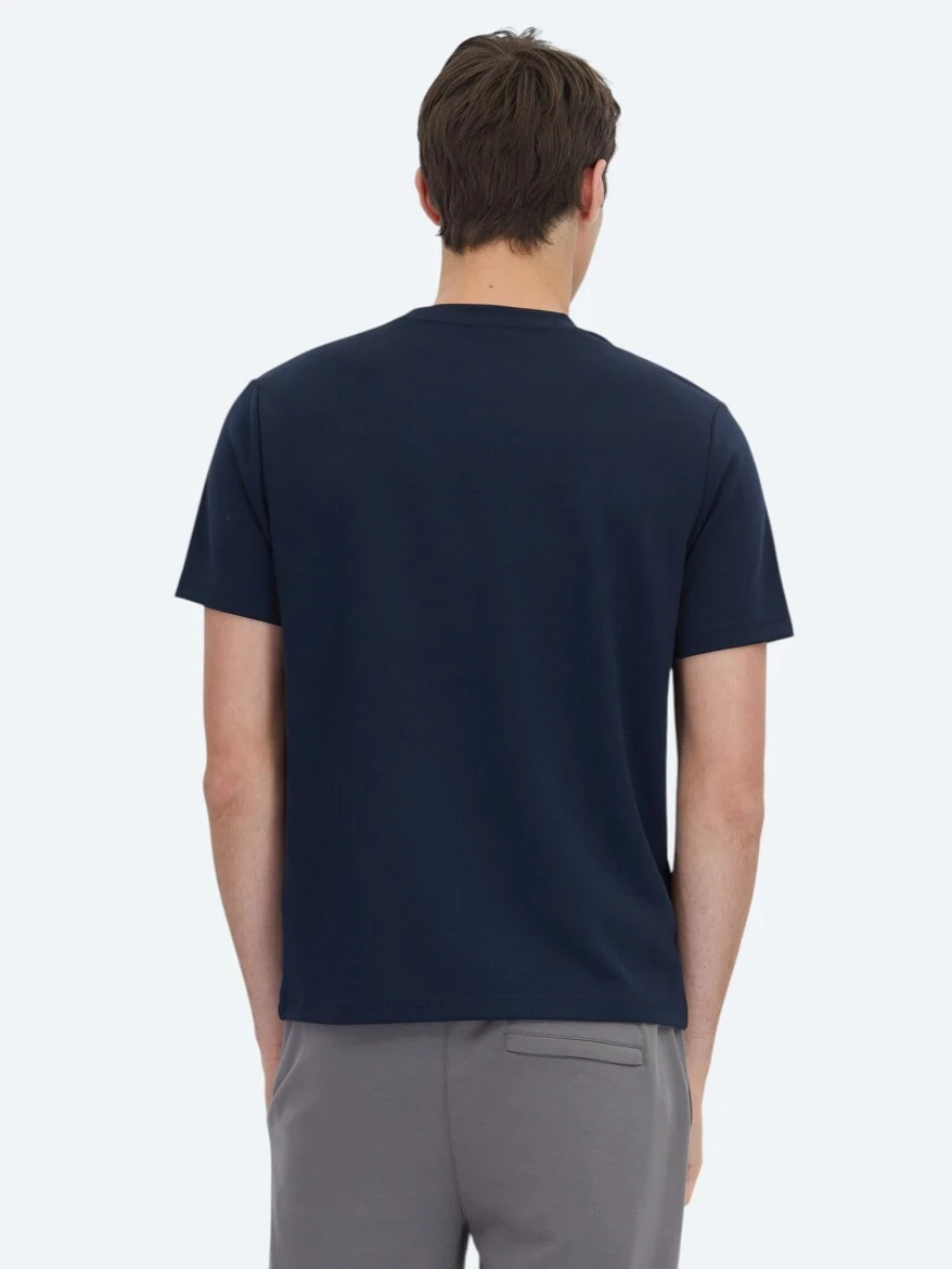 Lacivert Düz Bisiklet Yaka T-Shirt - 5