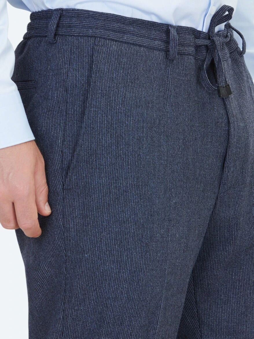 Lacivert Düz Comfort Fit Yün Karışımlı Takım Elbise - 5