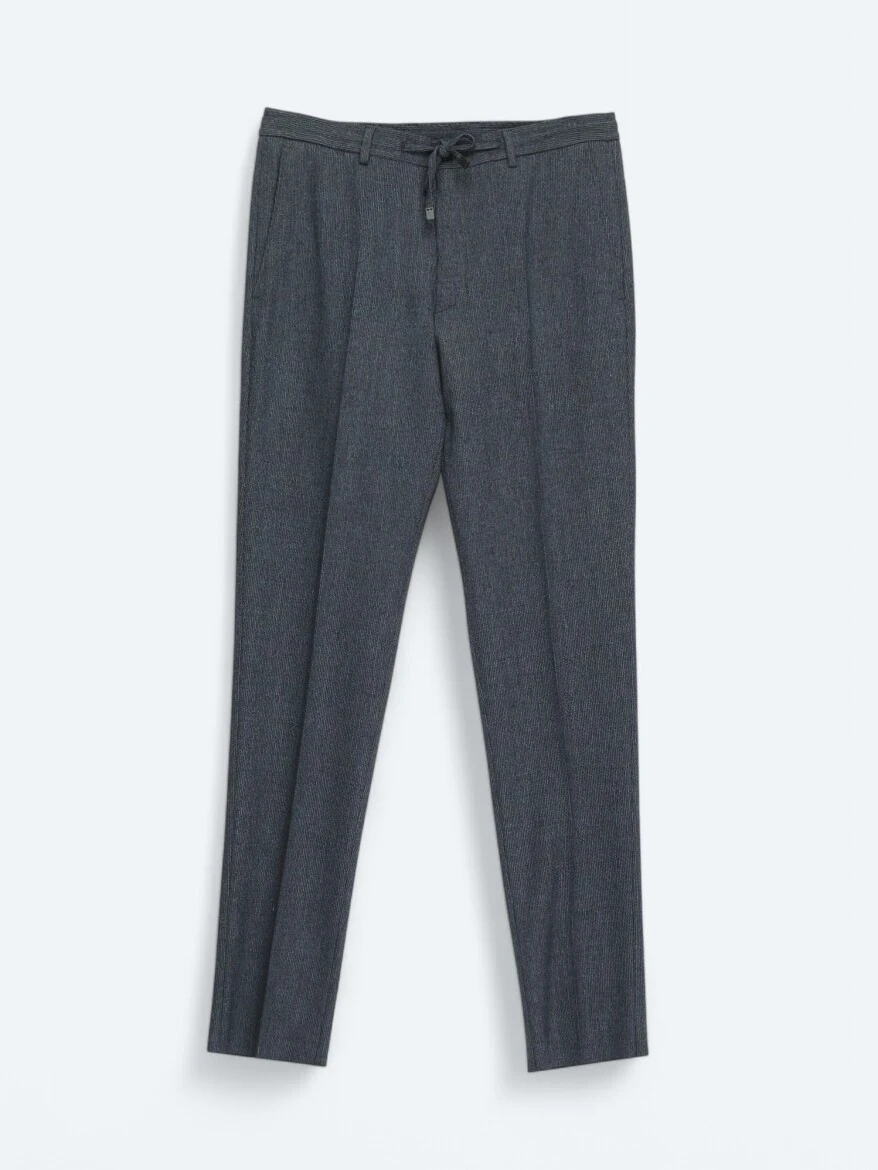 Lacivert Düz Comfort Fit Yün Karışımlı Takım Elbise - 8