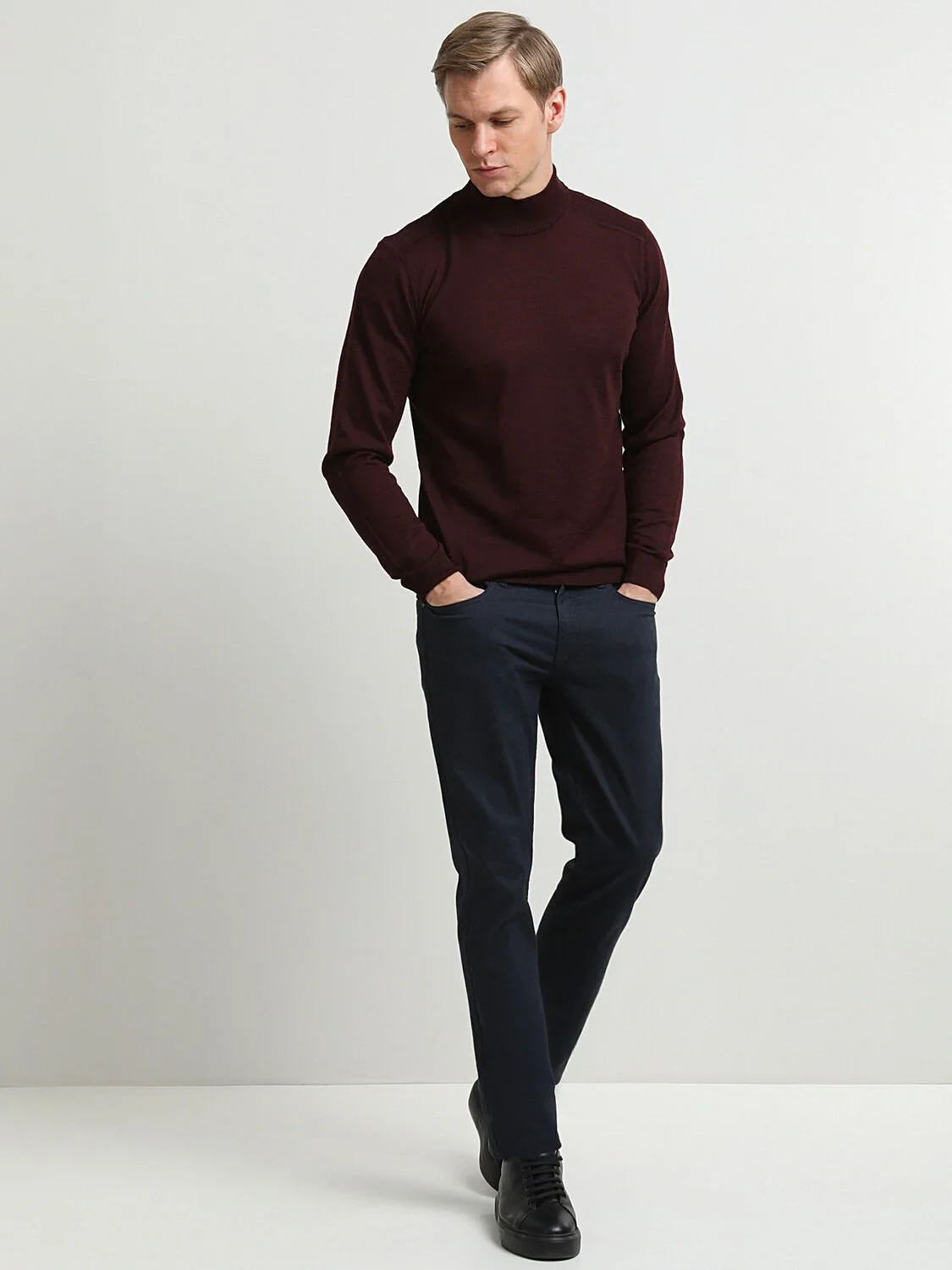 Lacivert Düz Denim Regular Fit Casual Pamuk Karışımlı Pantolon - 1