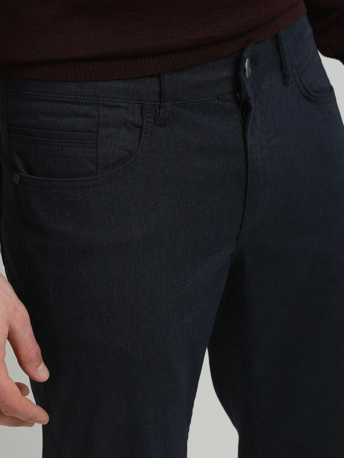 Lacivert Düz Denim Regular Fit Casual Pamuk Karışımlı Pantolon - 2