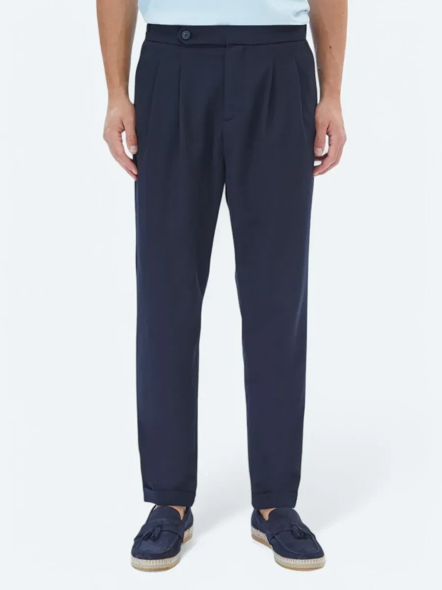 Lacivert Düz Dokuma Carrot Fit Smart Casual Pantolon - 2