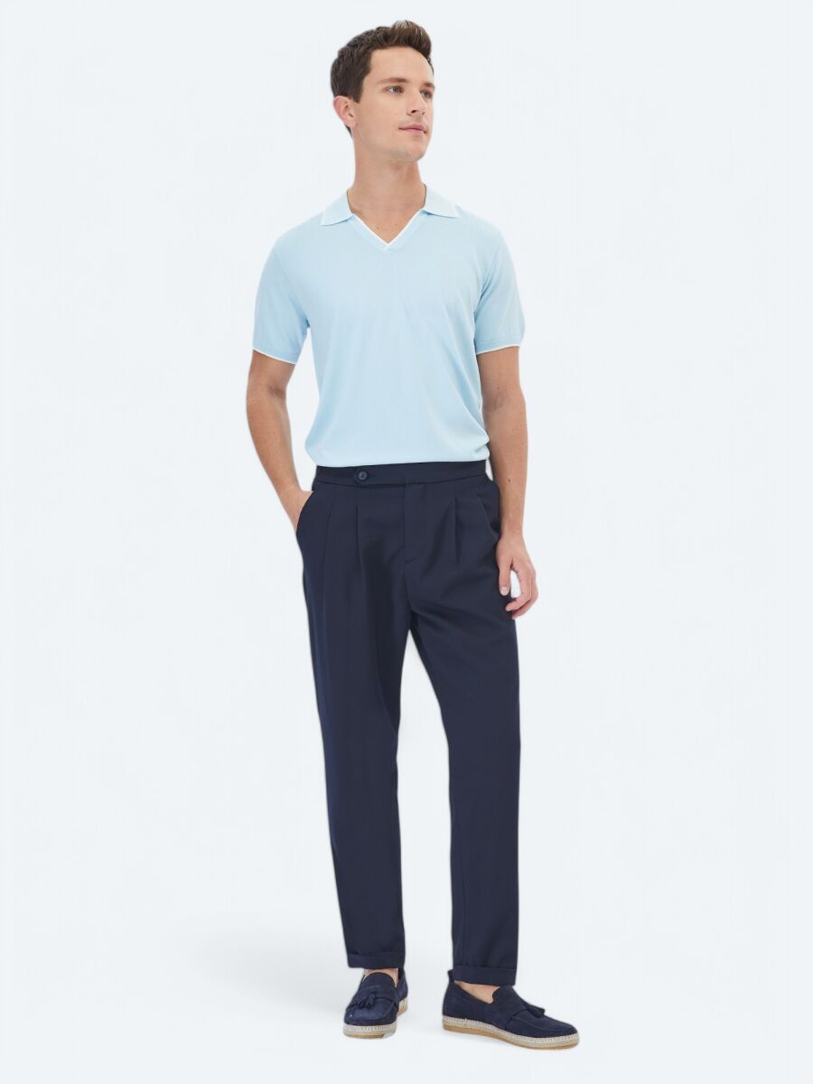 Lacivert Düz Dokuma Carrot Fit Smart Casual Pantolon - 1