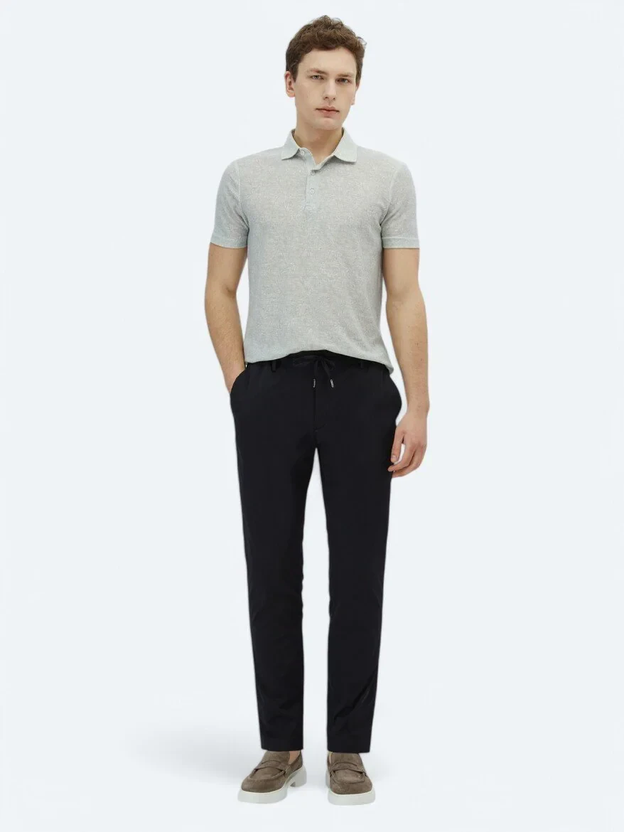 Lacivert Düz Dokuma Casual Pantolon - 1