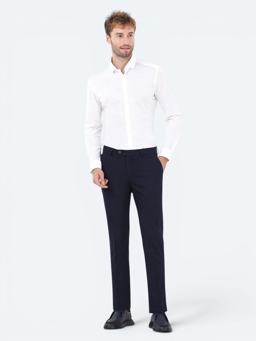 Lacivert Düz Dokuma Fitted Fit Klasik Pantolon - 1