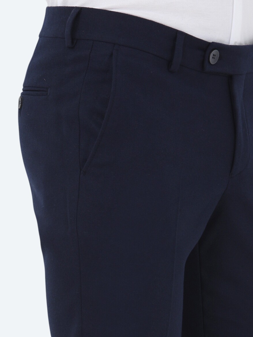 Lacivert Düz Dokuma Fitted Fit Klasik Pantolon - 3