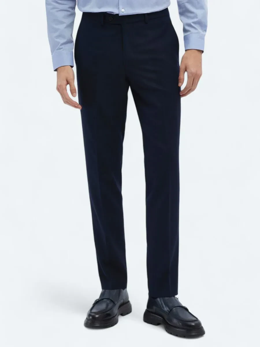 Lacivert Düz Dokuma Fitted Fit Klasik Pantolon - 2