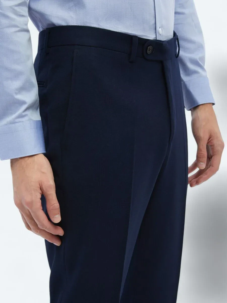 Lacivert Düz Dokuma Fitted Fit Klasik Pantolon - 3