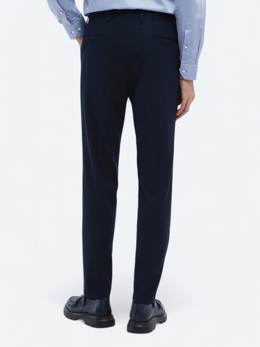 Lacivert Düz Dokuma Fitted Fit Klasik Pantolon 