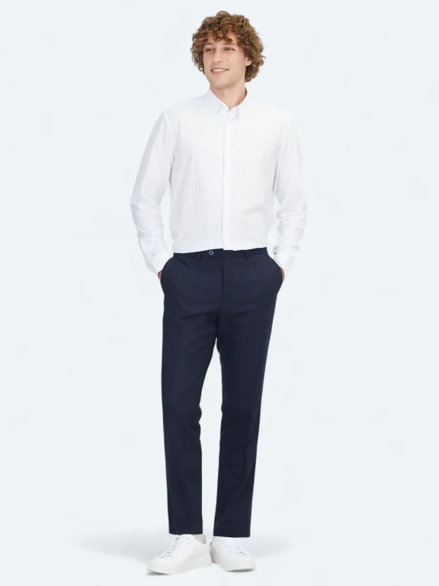 Lacivert Düz Dokuma Fitted Fit Klasik Pantolon - 1