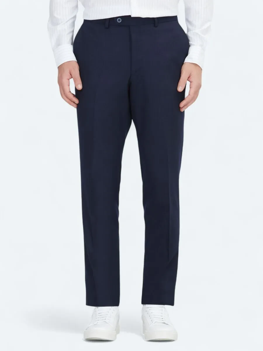 Lacivert Düz Dokuma Fitted Fit Klasik Pantolon - 2