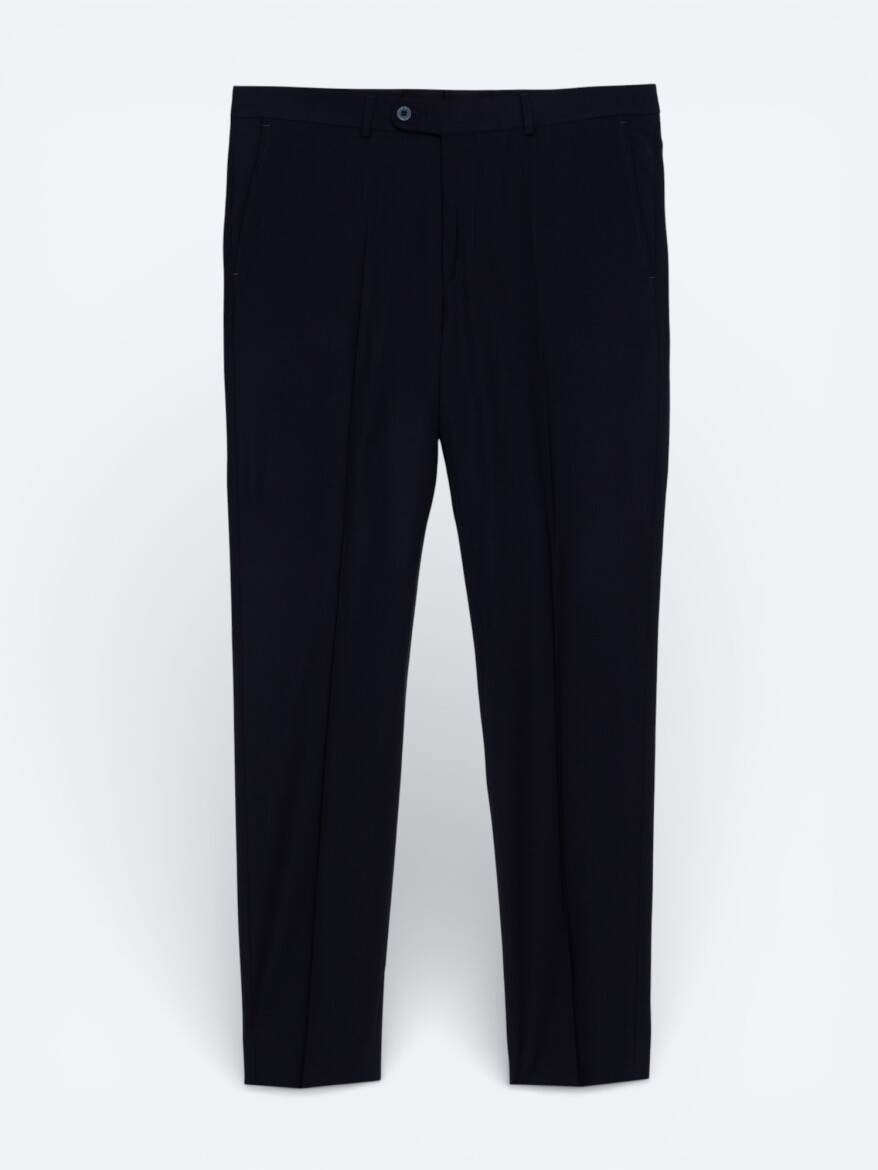 Lacivert Dokuma Fitted Fit Klasik Yün Karışımlı Pantolon - 5
