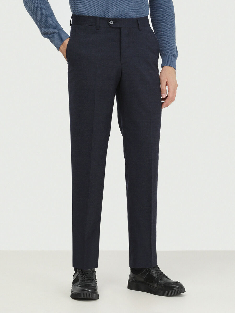 Lacivert Düz Dokuma Fitted Fit Klasik Yün Karışımlı Pantolon - 1