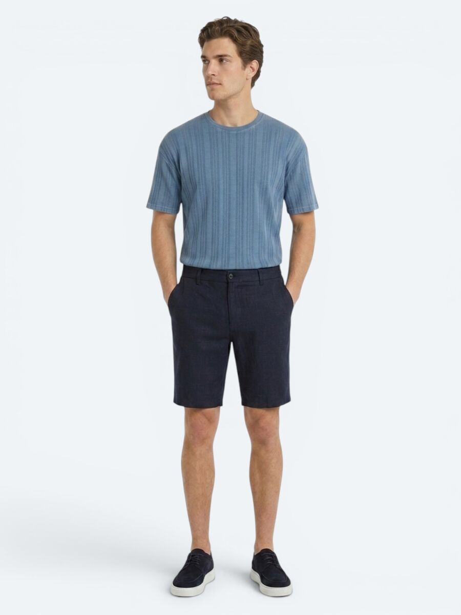 Lacivert Düz Dokuma Jogging Fit Casual Pamuk Karışımlı Bermuda - 4