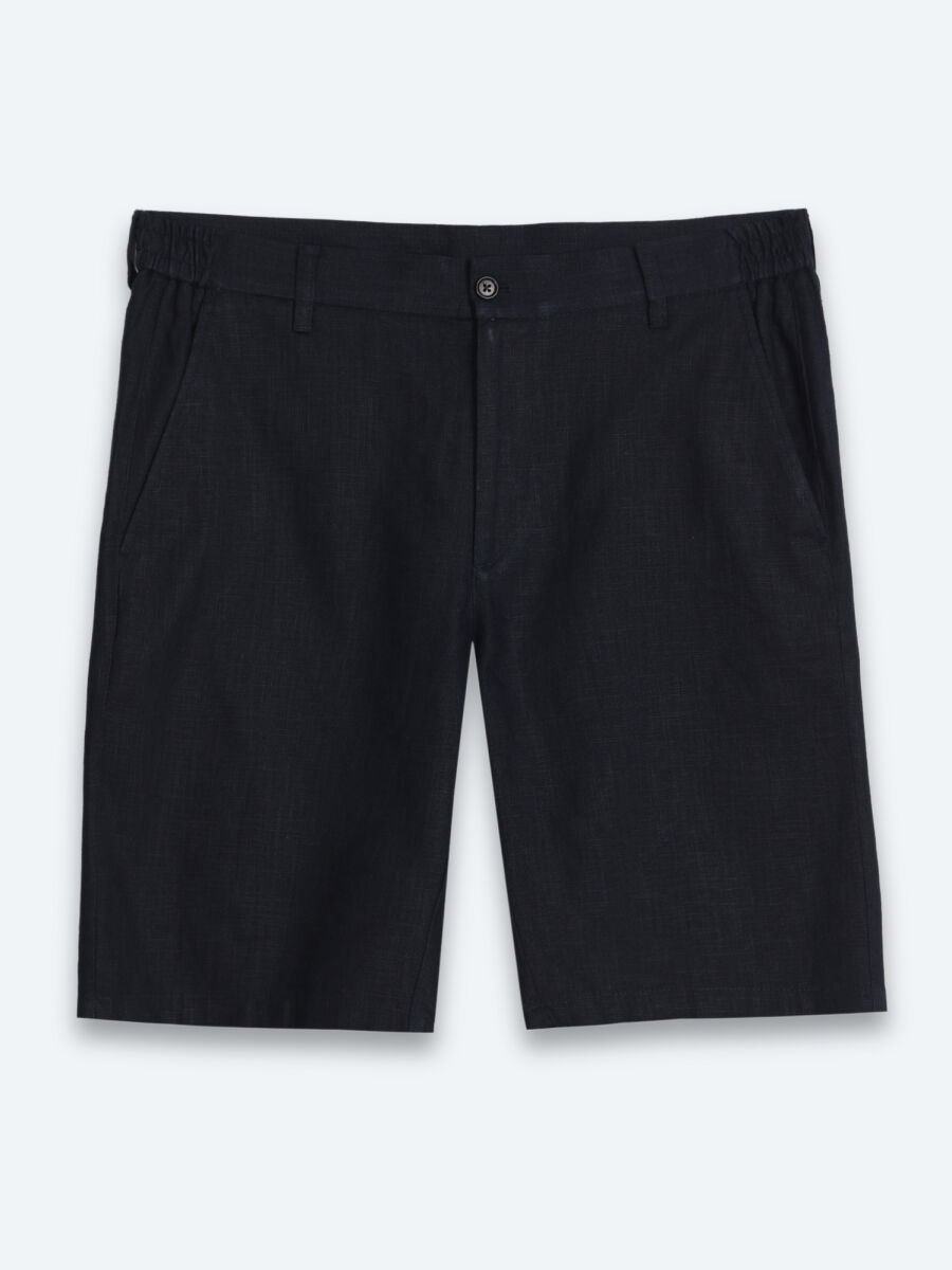 Lacivert Düz Dokuma Jogging Fit Casual Pamuk Karışımlı Bermuda - 6