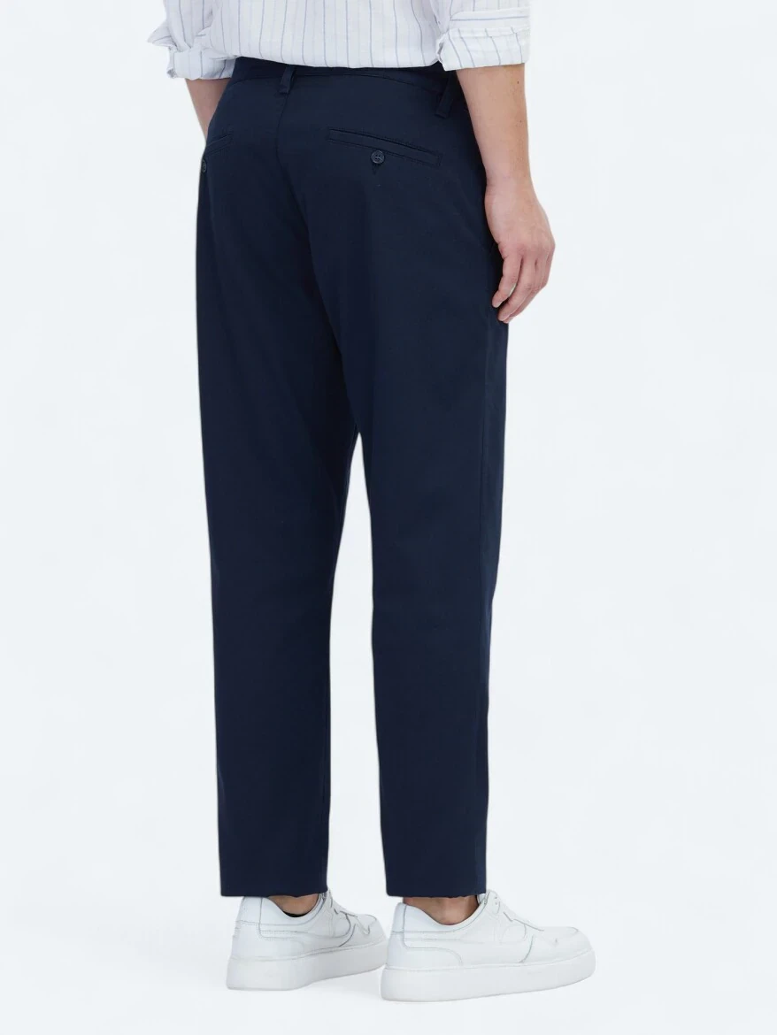 Lacivert Düz Dokuma Jogging Fit Casual Pamuk Karışımlı Pantolon - 5