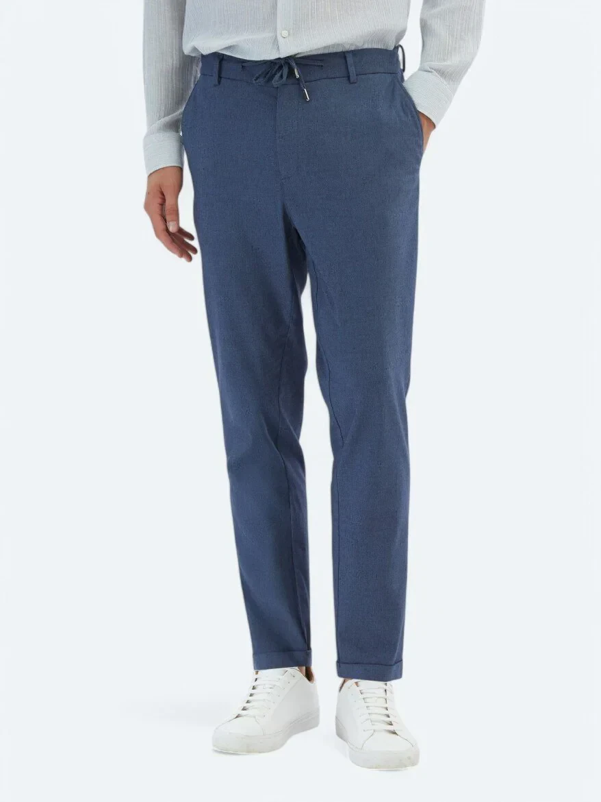 Lacivert Düz Dokuma Jogging Fit Casual Pamuk Karışımlı Pantolon - 2