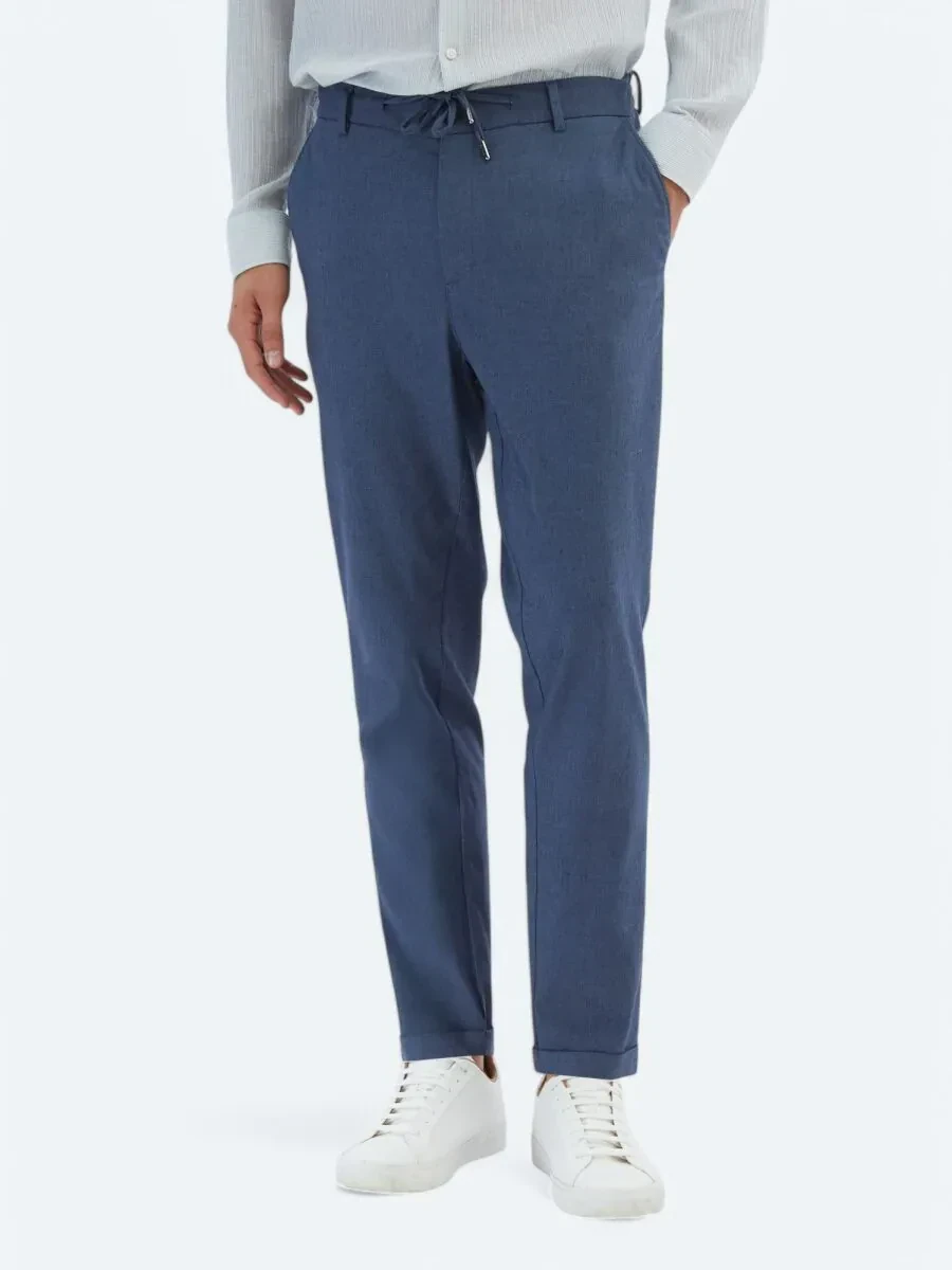 Lacivert Düz Dokuma Jogging Fit Casual Pamuk Karışımlı Pantolon - 2